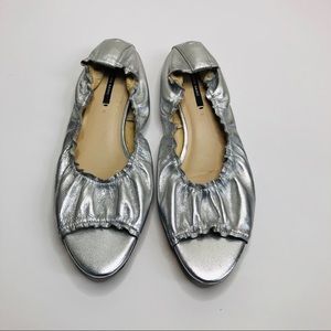 Silver open toe flats